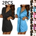 thumbnail image 1 of Feancey 2PC Womens Kimono Bathrobe Long Sleeve Lightweight Silk Robes Knee Length Casual Satin Short Robe Belted Nightgowns Beige Free Size, 1 of 10