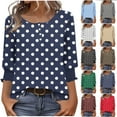 thumbnail image 1 of Feancey 3/4 Length Sleeve Blouses for Women Dressy Casual Polka Dot Print Button Up Shirts Smocked Cuffs Crewneck Pullover Tops Gray XL, 1 of 8
