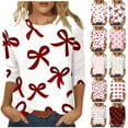 thumbnail image 1 of Feancey 3/4 Length Sleeve Womens T Shirts Cute Bow Printed Plus Size Tunic Tops Loose Fit Casual Three-Quarter Length Blouse Valentines Gifts for Women Wine M, 1 of 8