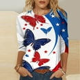 thumbnail image 1 of Feancey 3/4 Length Sleeve Womens Tunic Tops 4th of July T Shirts for Women Butterfly Print Round Neck Blouse Loose Fit Casual Patriotic Graphic Tees Today's Sales Multicolor M, 1 of 5