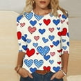 thumbnail image 1 of Feancey 3/4 Sleeve Blouse for Women Plus Size 4th of July Tops Holiday Casual Heart Print Cute Tee 2025 Trendy Independence Day T-Shirts Limited Time Sales Today Multicolor 5XL, 1 of 6