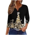 thumbnail image 1 of Feancey 3/4 Sleeve Christmas T-Shirts for Women Funny Santa Claus Print Henley Shirt Holiday Casual Button V Neck Tunic Tops Trendy Blouse Yellow XXL, 1 of 5