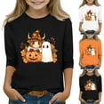 thumbnail image 1 of Feancey 3/4 Sleeve Shirts for Girls Halloween Funny Pumpkin Ghost Graphic Pullover Tops Holiday Casual Crewneck Tees Teen Girl Loose Blouses Black 5-6Years, 1 of 5