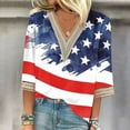 thumbnail image 1 of Feancey 3/4 Sleeve Shirts for Women 4th of July Plus Size Tops Deep V Neck Lace Trim Patriotic Shirts USA Flag Print Loose Tunic Blouses Back to School Clothes,Red,S, 1 of 6