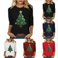 thumbnail image 1 of Feancey 3/4 Sleeve Womens Tops Casual Crewneck Christmas T-Shirts Dressy Trendy Xmas Tree Print Blouse Loose Fit Tee Shirt Red L, 1 of 6