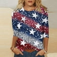 thumbnail image 1 of Feancey 3/4 Sleeve Womens Tunic Tops 4th of July USA Stars and Stripes Print T-Shirts Holiday Casual Plus Size Blouse Independence Day Patriotic Tee Summer Sale Multicolor L, 1 of 6