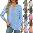 thumbnail image 1 of Feancey 3/4 Sleeve Womens Tunic Tops V Neck Casual Polka Dot Print T-Shirts Loose Fit Dressy Office Work Shirts Soft Cute Tees for Women Light Blue S, 1 of 7