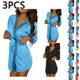 thumbnail image 1 of Feancey 3 Pack Womens Satin Nightgowns Long Sleeve Knee Length Kimono Robes Soft Silky Bridesmaid Bride Party Bathrobe Cozy Sleepwear Robe Beige Free Size, 1 of 10