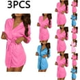 thumbnail image 1 of Feancey 3PC Satin Bath Robes for Women Short Nightgowns Soft Silky Long Sleeve Wedding Party Robe Knee Length Casual Bathrobe with Belt Blue Free Size, 1 of 10