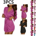 thumbnail image 1 of Feancey 3PC Short Silk Bathrobes for Women Long Sleeve Wedding Party Robe Knee Length Casual Satin Robes Soft Cozy Nightgowns Belted Robe Hot Pink Free Size, 1 of 10