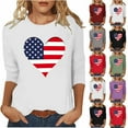 thumbnail image 1 of Feancey 4th of July Women's Summer Tops 3/4 Length Sleeve T-Shirts American Flag Heart Print Loose Tunics Holiday Casual Independence Day Shirt Spring Sales Red XXL, 1 of 4