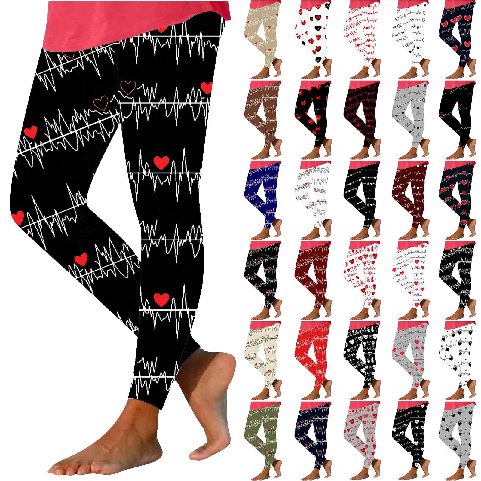 Leggings Depot High Waisted Leggings - Valentine Hearts Print, Full & Capri Length (Regular & Plus Sizes)