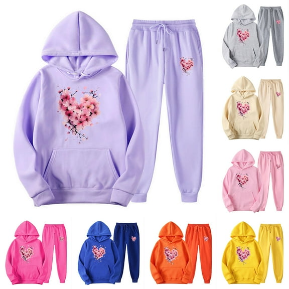 Feancey 90 Percent Off Clearance Sale Sweatsuit for Women Casual Heart Print Pullover Hoodies and Jogger Pants Matching Set Valentines Day Cute Tracksuit 2 Piece Outfits Hot Pink S