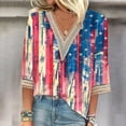 thumbnail image 1 of Feancey American Flag Shirts for Women Plus Size 3/4 Sleeve V Neck Tops Lace Hollow Out Loose Tunics July 4th Tie Dye Print Blouses Memorial Day Shirt Holiday Sales,Black,M, 1 of 5