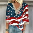 thumbnail image 1 of Feancey American Flag Shirts for Women Trendy Lace V-neck 3/4 Sleeve Blouse Casual Independence Day Print Shirt Summer Casual Patriotic Tunics Red M, 1 of 6