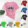 thumbnail image 1 of Feancey American Flag T Shirts for Women Cute Bow Patriotic Tops 4th of July Casual Short Sleeve Graphic Tees Novelty Holiday Gifts Blue XXL, 1 of 5