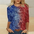 thumbnail image 1 of Feancey American Flag Women's 3/4 Sleeve Tops Dressy Trendy Sequin Print 4th of July Shirts Holiday Casual Round Neck Blouses Patriotic Tee Sales Today Multicolor 4XL, 1 of 5