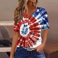 thumbnail image 1 of Feancey American Flag Womens Shirt 2024 Summer Trendy Tie Dye Print Patriotic T Shirts 4th of July Short Sleeve V-Neck Henley Shirts Indepedence Day Button Up Tops,Red,XL, 1 of 5