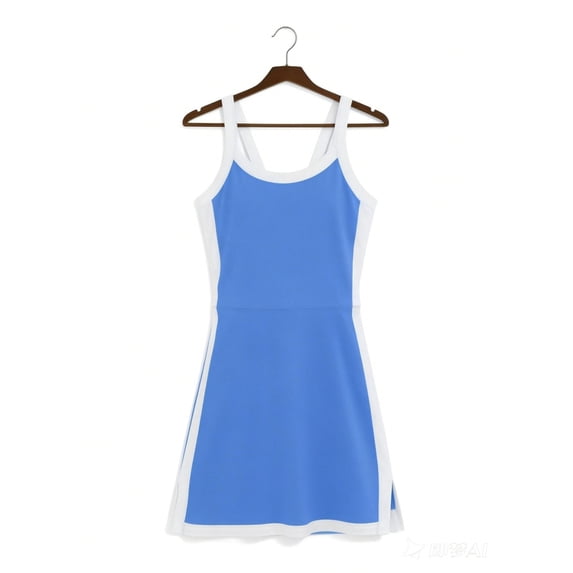 Feancey Athletic Dresses for Women Side Split Mini Tennis Dress with Shorts Color Block Casual Golf Workout Dresses Activewear Blue L