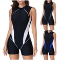 thumbnail image 1 of Feancey Athletic One Piece Swimsuits Women Zip Front Sleeveless Boyleg Bathing Suits Colorblock Casual Water Sports Surfing Swimwear Blue XXL, 1 of 8