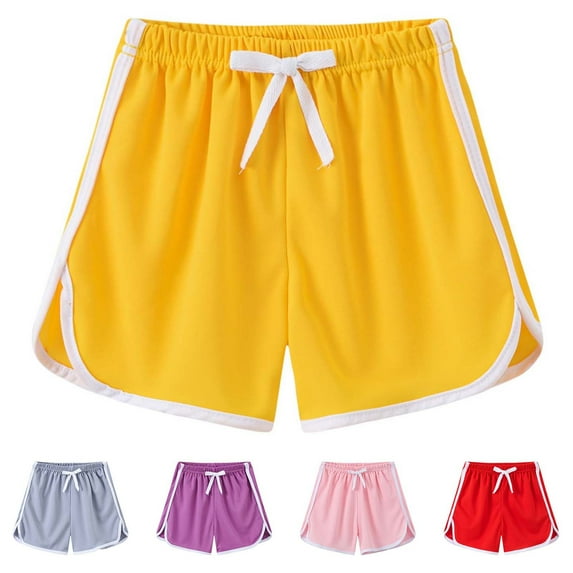 Feancey Athletic Shorts for Kids Boys Girls Cotton Casual Running Shorts Drawstring Elastic Waist Yoga Shorts Yellow 10-11 Years