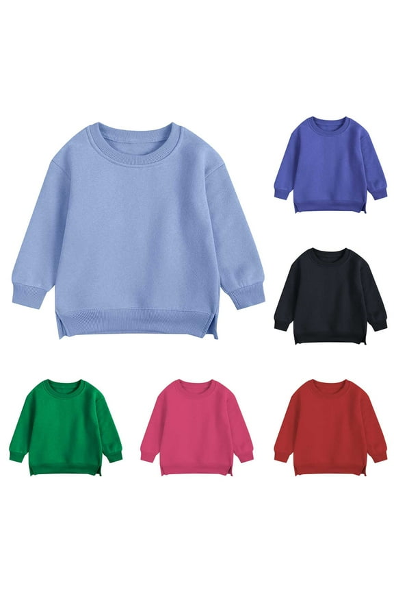 Baby Sweatshirts Toddler Boys Girls Long Sleeve Crewneck Pullover Side Split Casual Warm Sweatshirt for Infant Kids Light Blue 12 Months
