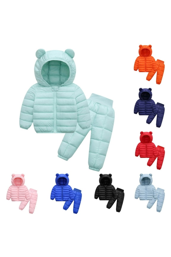 Baby Toddler Winter Puffer Jackets and Snow Pants for Girls Boys Hooded Snowsuit Outfits Set Down Coats Warm Trousers 2 Piece Sets with Bear Ears Pink 3-4Years