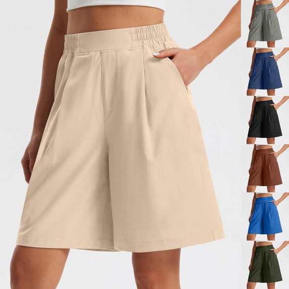 Feancey Baggy Shorts for Women Elastic High Waisted Wide Leg Shorts Solid Color Casual Summer Shorts Loose Fit Lounge Shorts with Pockets Gray M