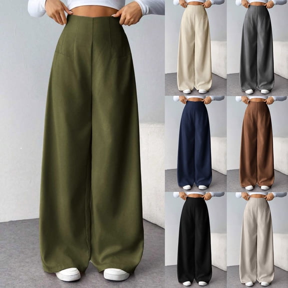 Feancey Baggy Suit Pants for Women Side Zipper High Waisted Wide Leg Pants Solid Color Loose Twill Dress Pants Business Casual Work Trousers Gray L
