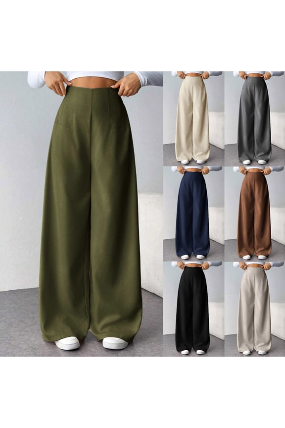 Baggy Suit Pants for Women Side Zipper High Waisted Wide Leg Pants Solid Color Loose Twill Dress Pants Business Casual Work Trousers Khaki M