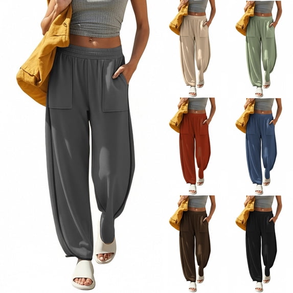 Feancey Barrel Sweatpants Women High Waisted Casual Baggy Pants Solid Color Loose Fit Wide Leg Pants Fashion Lounge Trouser with Pockets Green XL