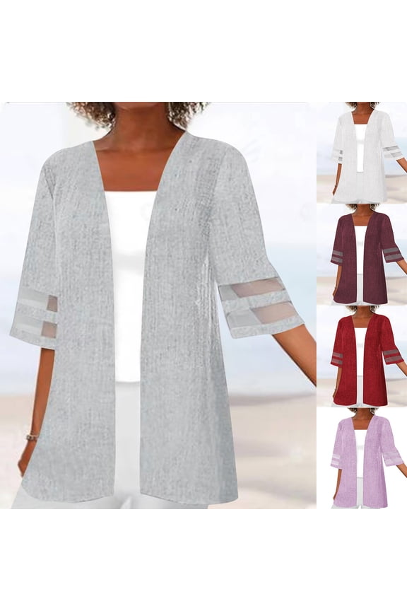 Beach Cover ups for Women Mesh Half Sleeve Kimono Cardigans Open Front Lightweight Cardigan Solid Color Vintage Thin Jackets White XXL