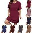 thumbnail image 1 of Feancey Beach Plus Size Dresses for Curvy Women Mini Casual Short Sleeve T Shirt Dress Summer Trendy Loose Fit Vacation Dresses Brown XL, 1 of 6
