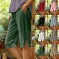 thumbnail image 1 of Feancey Bermuda Shorts for Women Side Slit Button Linen Shorts High Waist Casual Knee Length Shorts Solid Color Vintage Beach Vacation Shorts with Pockets Black S, 1 of 7