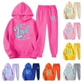 thumbnail image 1 of Feancey Big Deal Days Hooded Sweat Suits for Womens 2 Piece Tracksuit Outfits Valentines Day Love Printed Hoodies and Jogger Pants Lounge Sets Purple S, 1 of 7