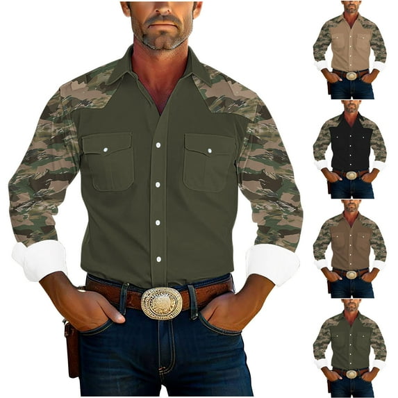 Feancey Big and Tall Button Down Shirts for Men Long Sleeve Camo Cargo Shirt Ristop Cotton Hiking Work Shirts Outdoor Travel Camping Shirt with Pockets Army Green S