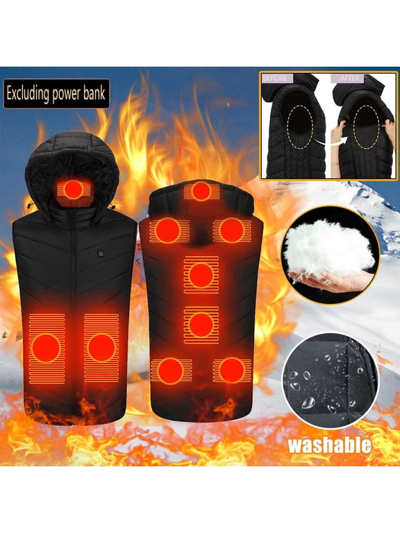 Big and Tall Mens Heated Vest Unisex Plus Size Heating Vests Winter Warm Electric Heat Vest Jacket 9 Heating Zones Washable Hunting Vest Coat On Sale,Black,L
