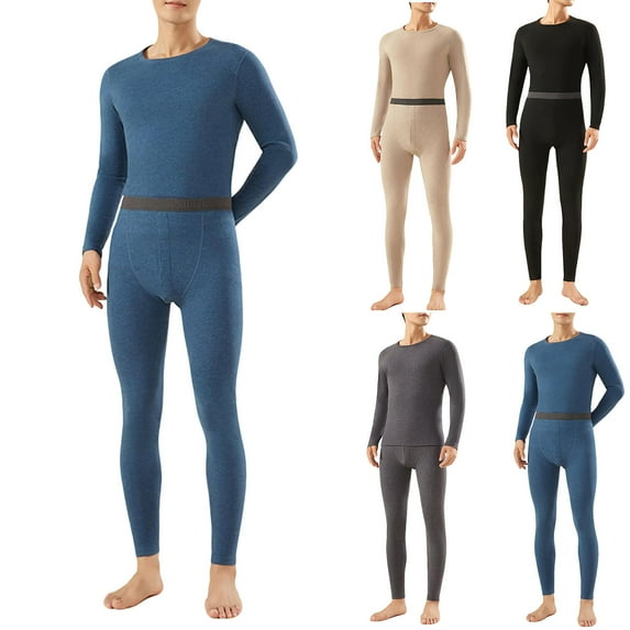 Feancey Big and Tall Cotton Thermals for Men Base Layer Shirt Long Johns Sets Solid Color Casual Thermal Underwear Cozy Pajama Set Khaki XXL