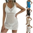 thumbnail image 1 of Feancey Bikini Cover ups for Women Summer Hollow Out Beach Mini Dresses Spaghetti Strap V Neck Bathing Suit Dress Boho Vacation Dresses Black M, 1 of 7