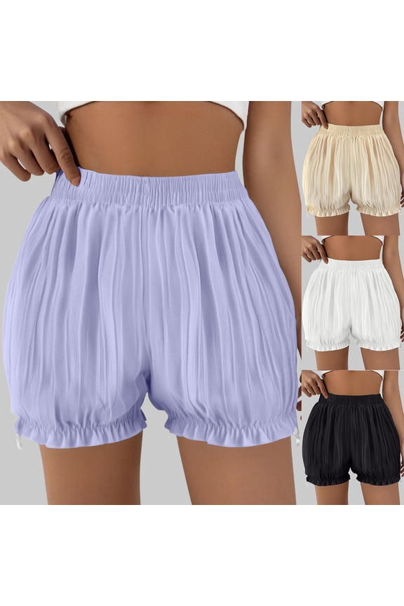 Bloomer Shorts for Women Elastic High Waisted Ruffle Hem Casual Shorts for Under Dresses Skirts Safety Layered Shorts White L
