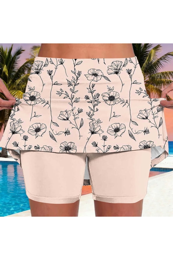 Boho Floral Skorts for Women High Waisted Stretchy Tennis Skirts with Shorts Mini Summer Workout Skorts Milk Silk Soft Athletic Pickleball Skort Khaki L