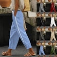 thumbnail image 1 of Feancey Boho Pants for Women Linen Straight Leg Pants Elastic Drawstring Waist Lounge Trousers Trendy Hollow Out Button Beach Slacks with Pockets Dark Gray XL, 1 of 8