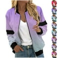thumbnail image 1 of Feancey Bomber Jackets for Women Lightweight Zip up Windbreaker Jacket Dressy Trendy Gradient Printed Flight Jackets Thin Coat with Pockets Light Blue L, 1 of 6