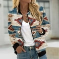 thumbnail image 1 of Feancey Bomber Jackets for Women Vintage Ethnic Print Lightweight Jacket Zip up Long Sleeve Collarless Flight Jackets Outdoor Windbreaker with Pockets Multicolor XL, 1 of 6