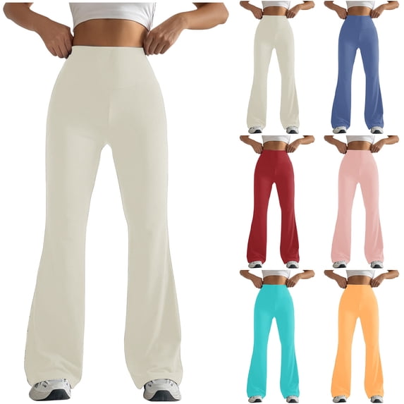 Feancey Bootcut Leggings for Women Yoga Workout Pants Stretchy High Waisted Sweatpants Solid Color Tummy Control Flare Pants Limited Time Sales Today Red L