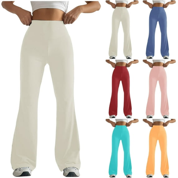 Feancey Bootcut Leggings for Women Yoga Workout Pants Stretchy High Waisted Sweatpants Solid Color Tummy Control Flare Pants Daily Sales Pink S