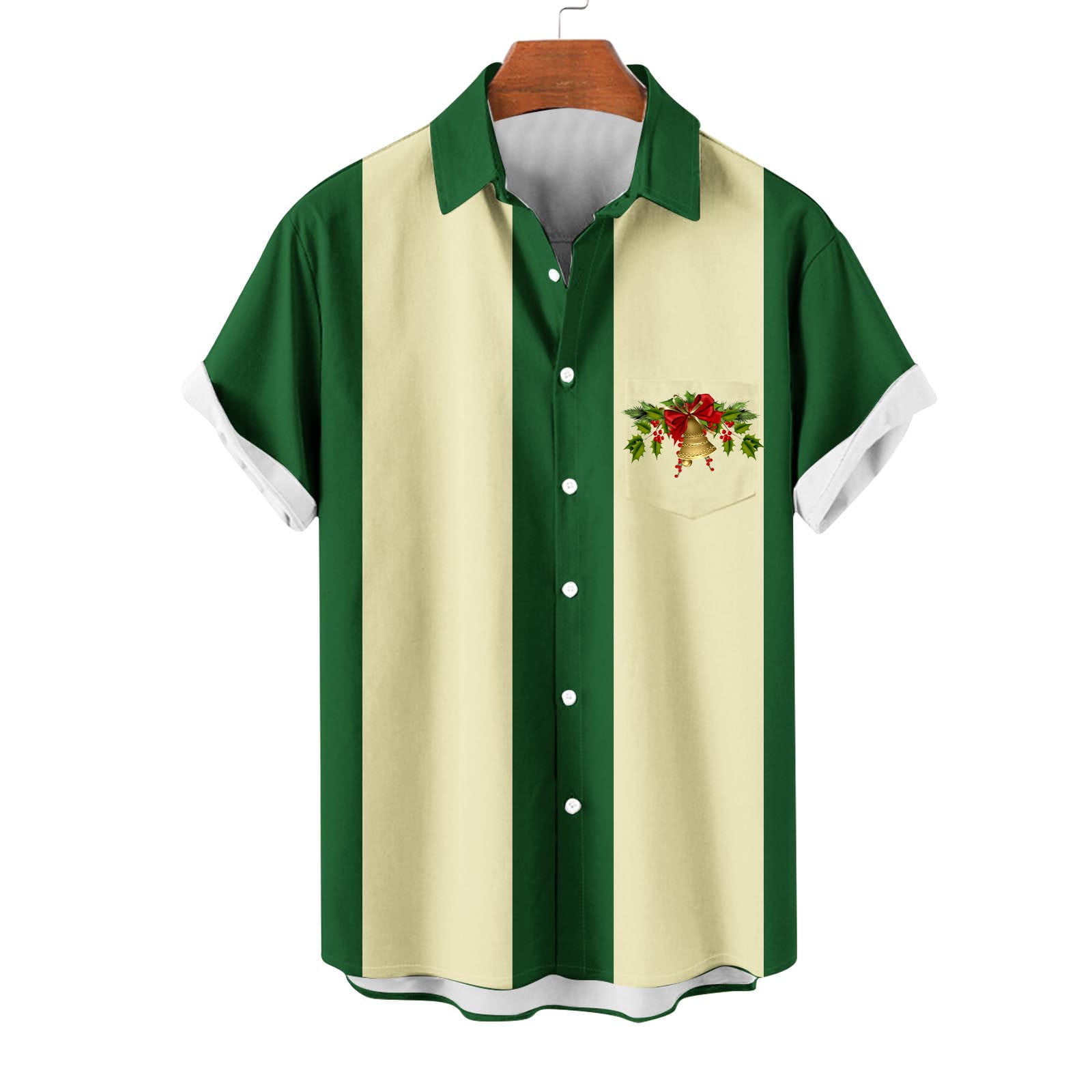 Feancey Bowling Shirts for Men Funny Christmas Print Regual Fit Button