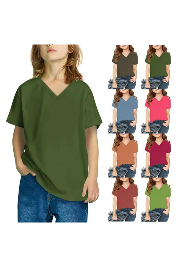 Boys Girls T Shirts Toddler Kids Short Sleeve V Neck T-Shirt Solid Color Casual Basic Tees Loose Fit Summer Tops Novelty Gifts Orange 3 Years