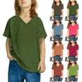 thumbnail image 1 of Feancey Boys Girls T Shirts Toddler Kids Short Sleeve V Neck T-Shirt Solid Color Casual Basic Tees Loose Fit Summer Tops On Sale Army Green 9 Years, 1 of 6