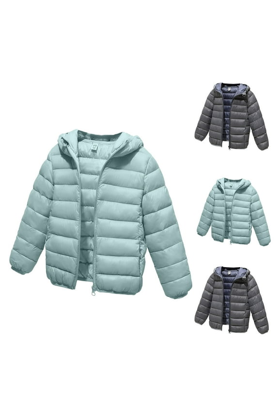 Boys Girls Winter Coats Lightweight Packable Puffer Jacket Kids Windproof Hooded Jackets with Pockets for School and Outdoor Activities Gray 5 Years